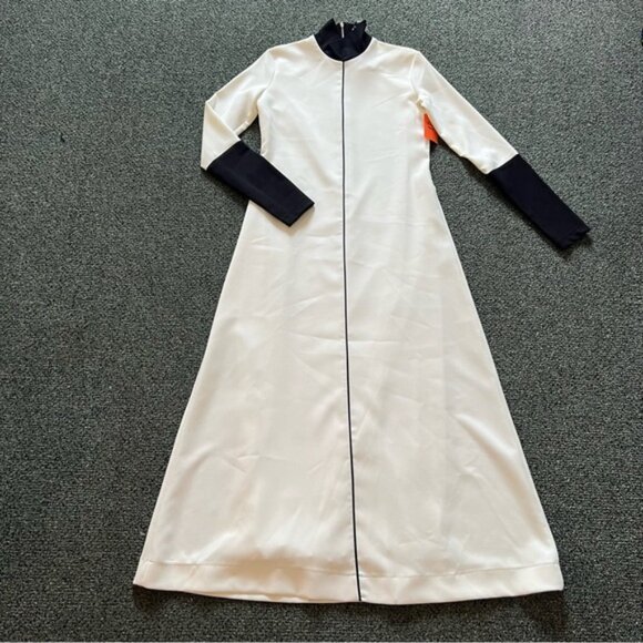 Black & White Color-block Structured Turtleneck Long-Sleeve A-line Gown Dress S - Picture 13 of 16